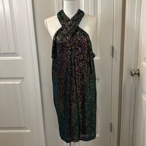 Chic Green and Blue Backless Dress